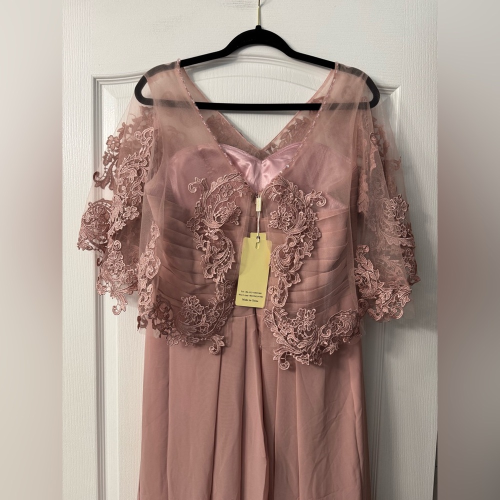 JAEDEN Lace Long Chiffon Wedding Off the Shoulder Dress/Gown in Dusty Rose - Picture 7 of 14